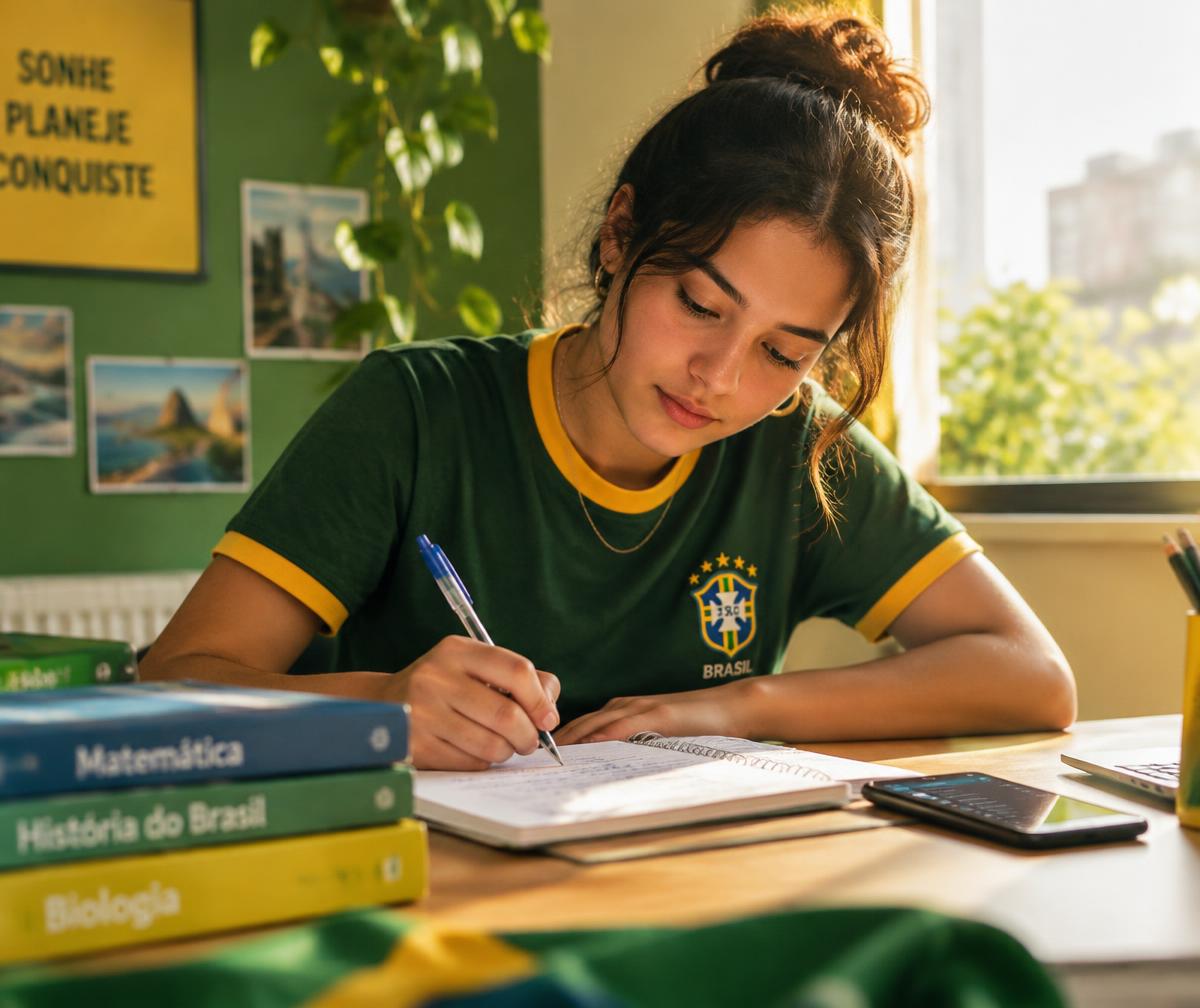 Estudante se preparando para o ENEM